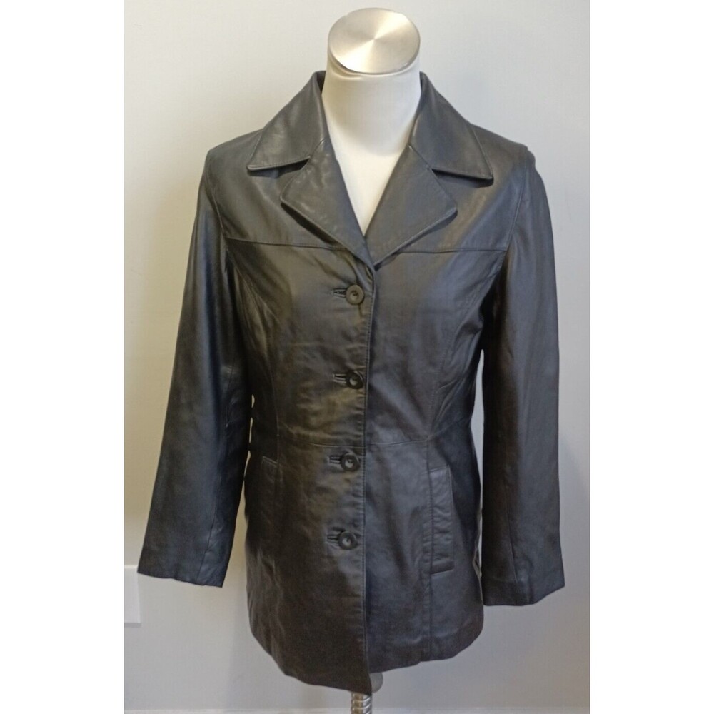 JLC New York Outwear Womens Collared Button Down Black Leather Jacket Medium
